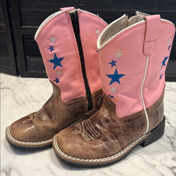 Old West Pink and Brown Cowboy Boots - Picture 1 of 2